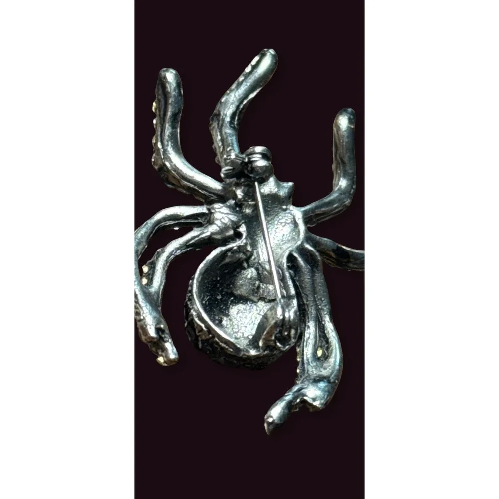 Sparkling Spider Brooch Pin, Silver Tone Crystal Pin, Gothic Insect Jewelry